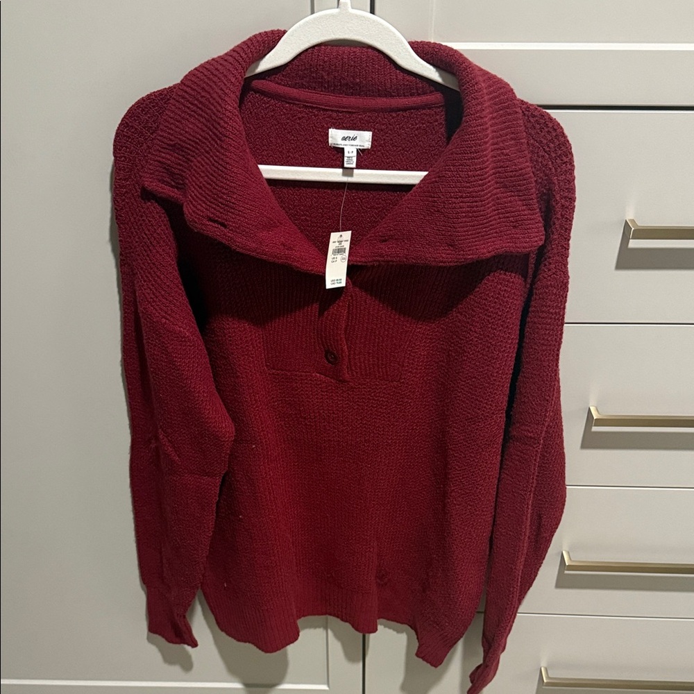 Aerie Deep Red Cowl Neck Sweater